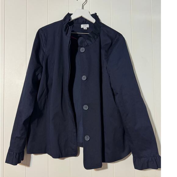 Crown & Ivy · XL · Cotton Blend · Ruffle Collar Swing Jacket · Navy Blue - Picture 1 of 8